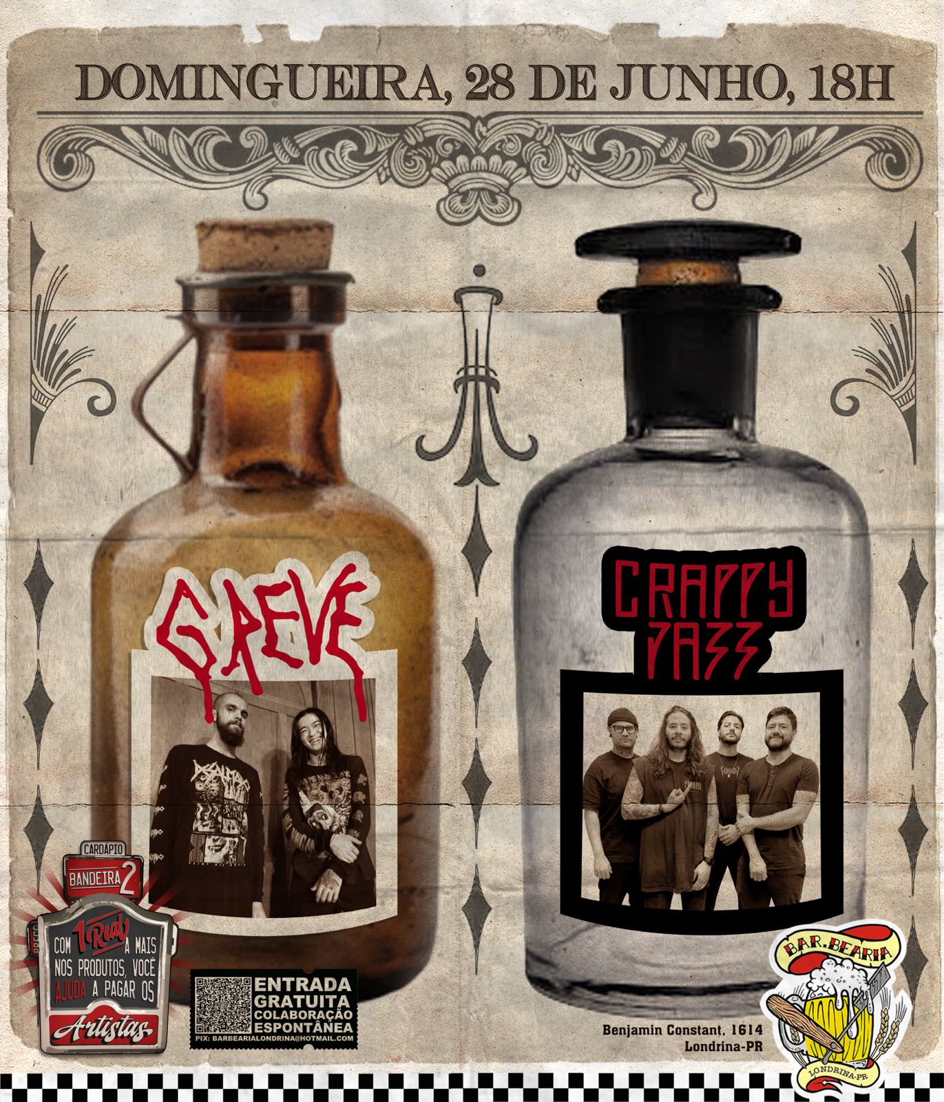 Barbearia terá shows gratuitos com Greve e Crappy Jazz, neste domingo